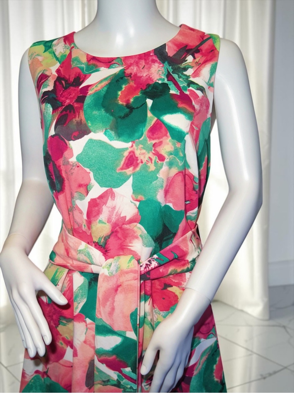 NWT Kasper Printed Scuba Crepe Tie-Waist Fit & Flare Dress - Size 16W - Picture 4 of 10